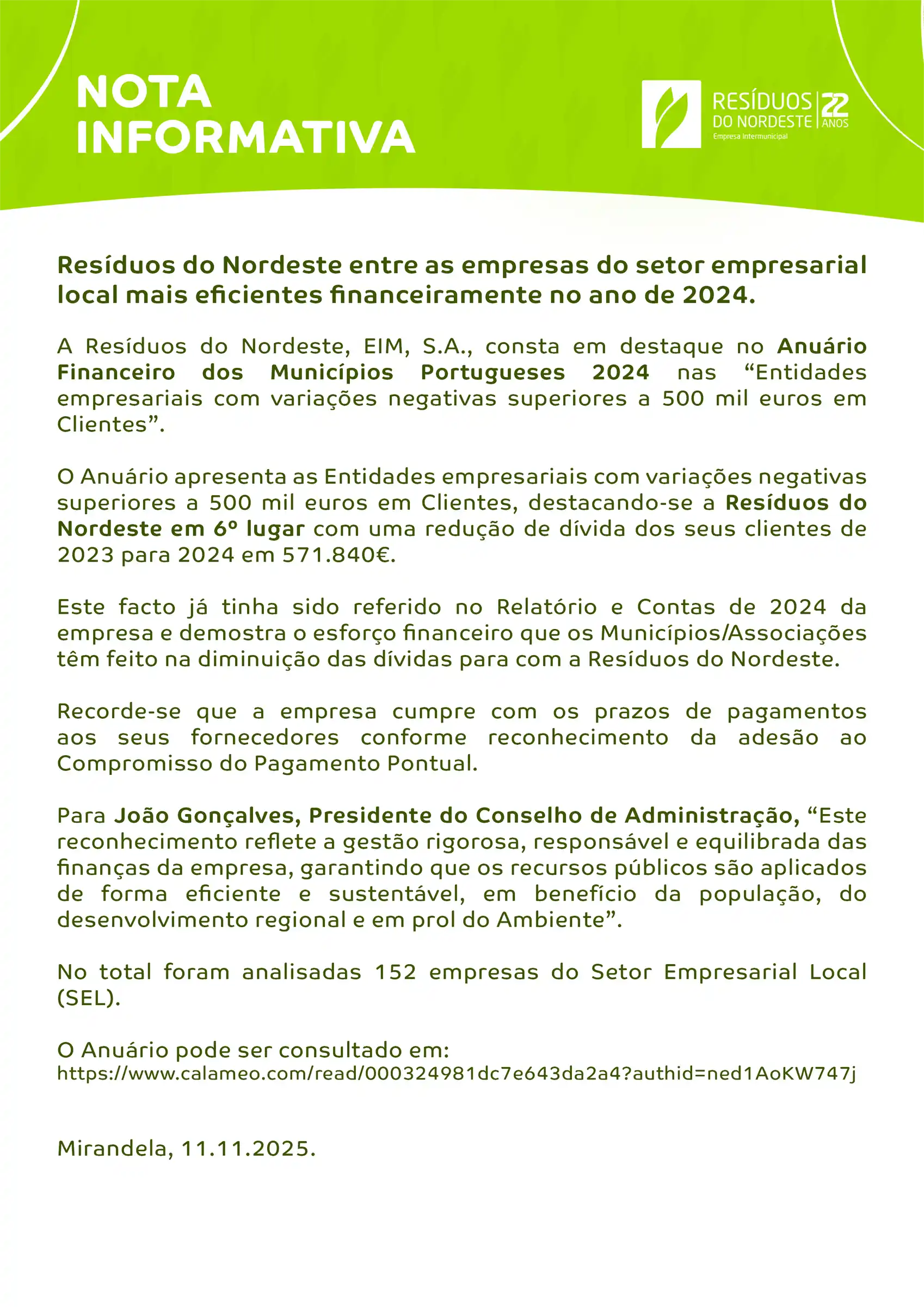Resíduos do Nordeste entre as empresas do setor empresarial local mais eficientes financeiramente no ano de 2024