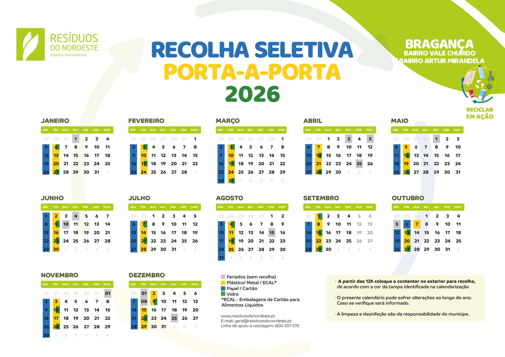 Residuos do Nordeste_CALENDARIO-2026-Recolha-Seletiva-Porta a Porta