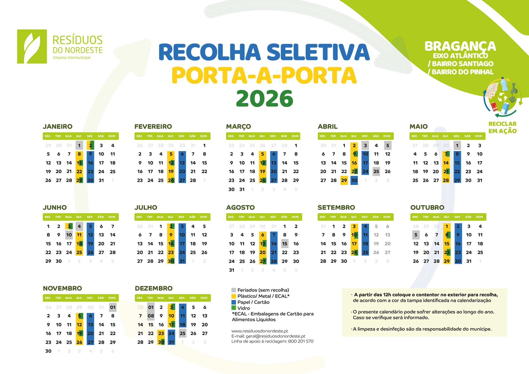 Residuos do Nordeste_CALENDARIO-2026-Recolha-Seletiva-Porta a Porta