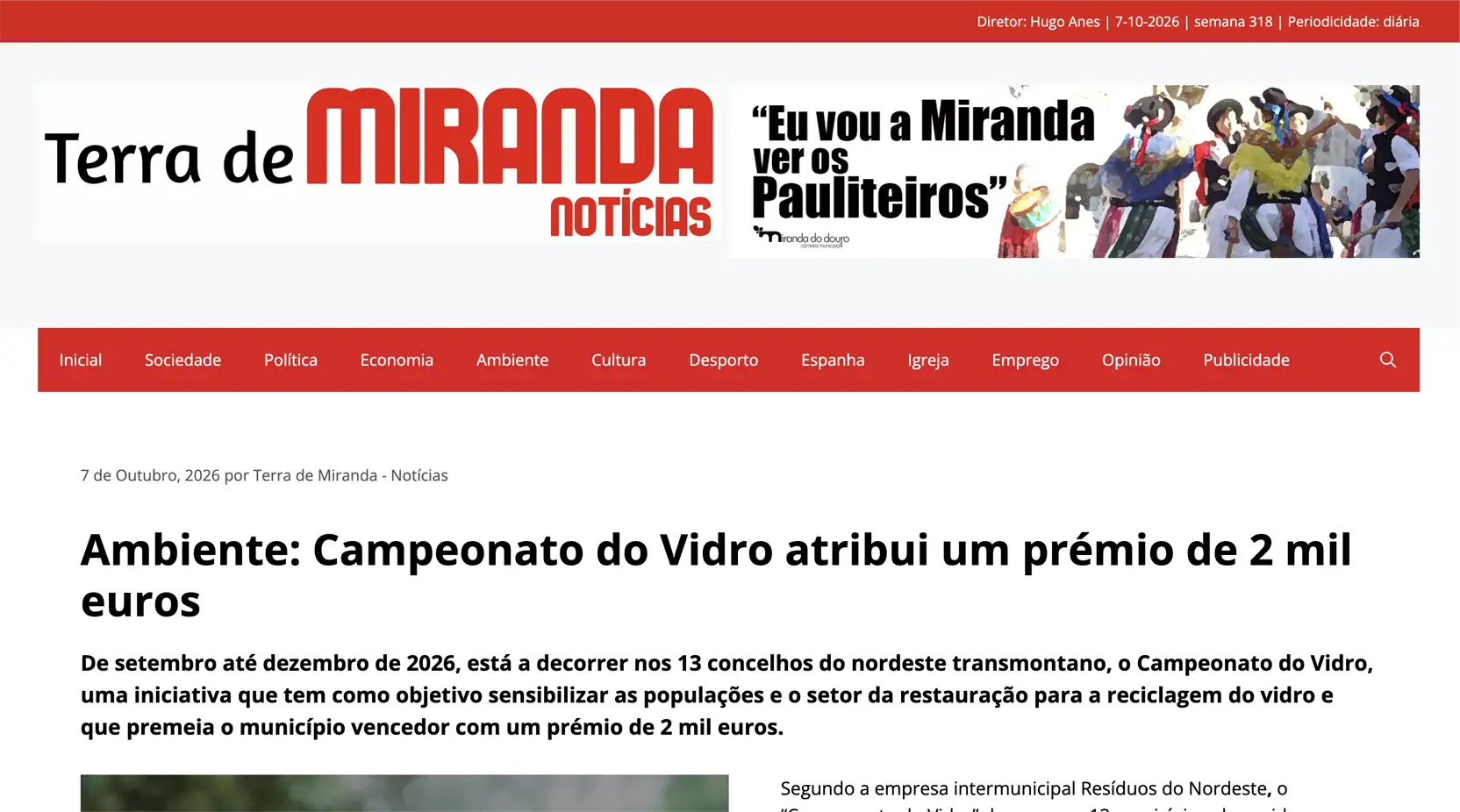 Ambiente: Campeonato do Vidro atribui um prémio de 2 mil euros